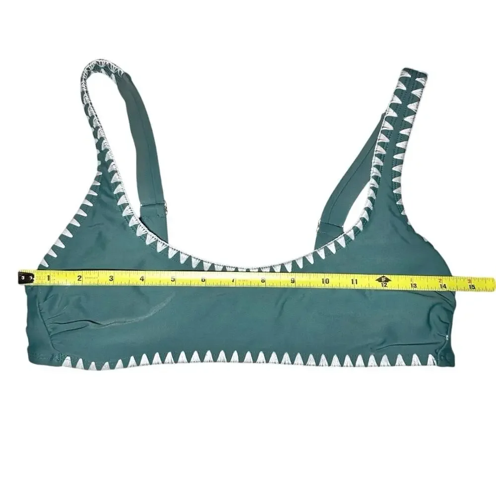 Crochet Contrast Trim Bikini Top Medium Y2K Coastal Beach Boho Indie Cottagecore
